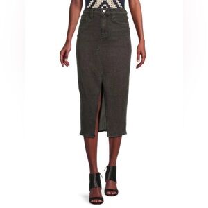 Hudson Jeans Black Stretch Denim Midi Pencil Skirt Front Slit Size 29